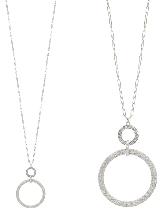 Silver Open Circle with Pave Beaded Accent 36" Necklace