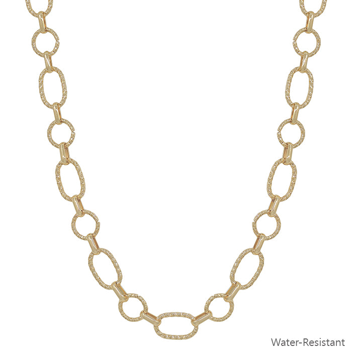 Water Resistant Gold Textured Open Circle Chain 16"-18" Necklace