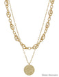Water Resistant Layered Gold Chain with Hammered Coin 16"-18" Necklace