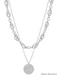 Water Resistant Layered Silver Chain with Hammered Coin 16"-18" Necklace