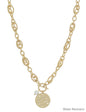 Water Resistant Gold Chain with Hammered Coin and Pearl 16"-18" Necklace