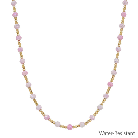Water Resistant Gold and Pink Crystal Beaded 16"-18" Necklace