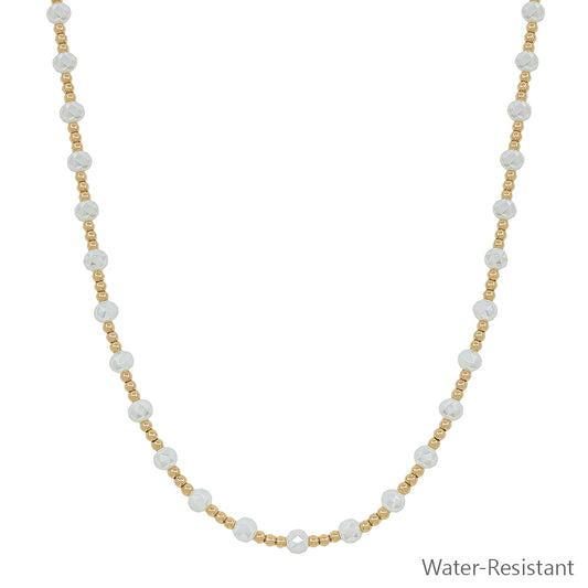 Water Resistant Gold and White Crystal Beaded 16"-18" Necklace