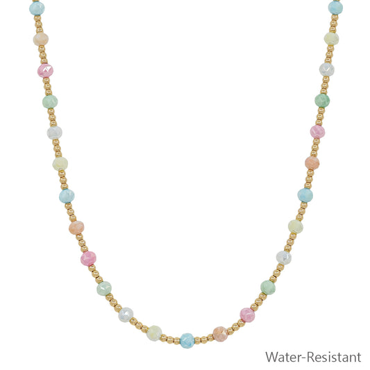 Water Resistant Gold and Multi Crystal Beaded 16"-18" Necklace