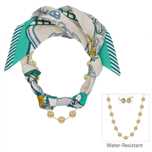Beige and Mint Scarf Necklace with Removable Gold Necklace