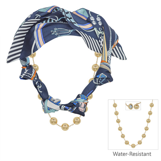 Black and Navy Scarf Necklace with Removable Gold Necklace
