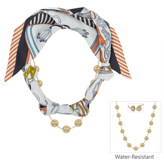 Natural and Brown Scarf Necklace with Removable Gold Necklace