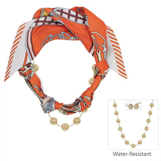 Orange and White Scarf Necklace with Removable Gold Necklace