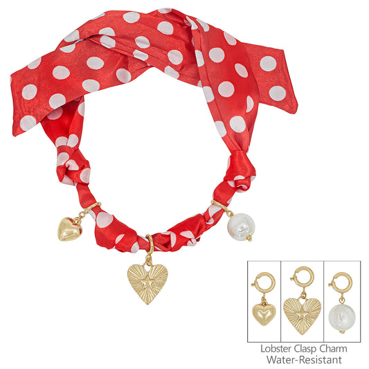 Red Multi with Heart and Beaded Charms Scarf Necklace