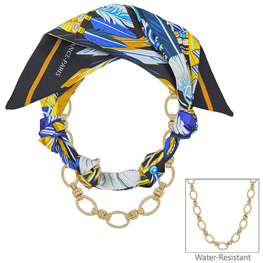 Navy and White with Removable Gold Chain Scarf Necklace