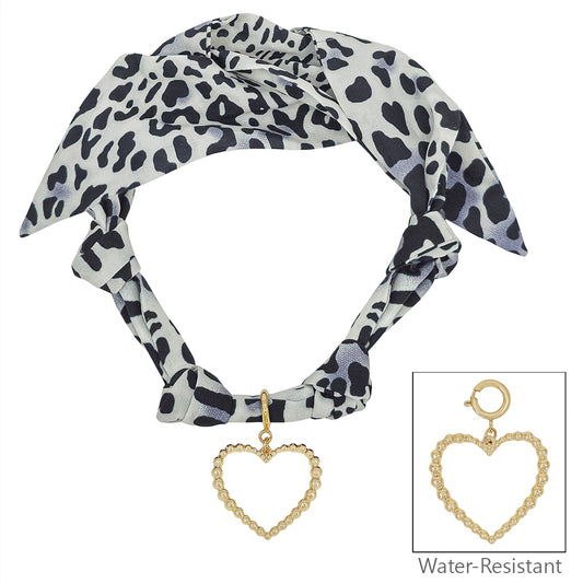 White Cheetah Print with Open Heart Charm Scarf Necklace