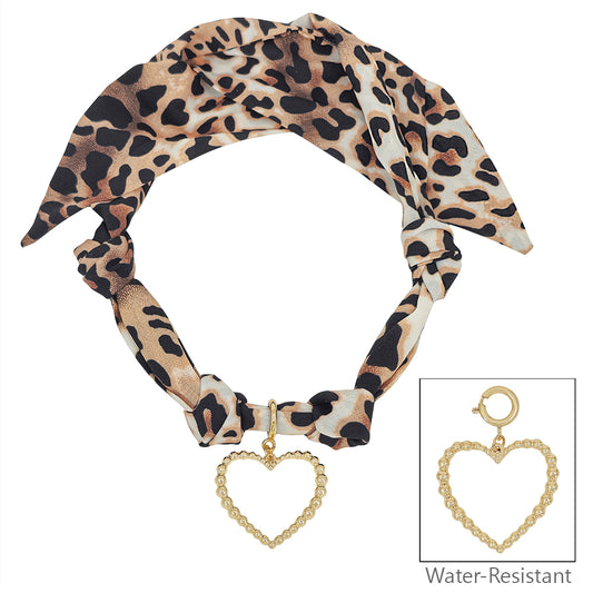 Cheetah Print with Open Heart Charm Scarf Necklace
