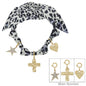 White and Black Cheetah Print Scarf Necklace with Heart, Cross, and Star Charms