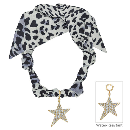 Black and White Leopard Print Scarf Necklace with Star Charm