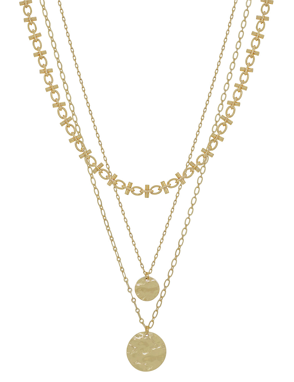 Gold Three Layer 10 and 20MM Beaded 16"-18" Chain Necklace