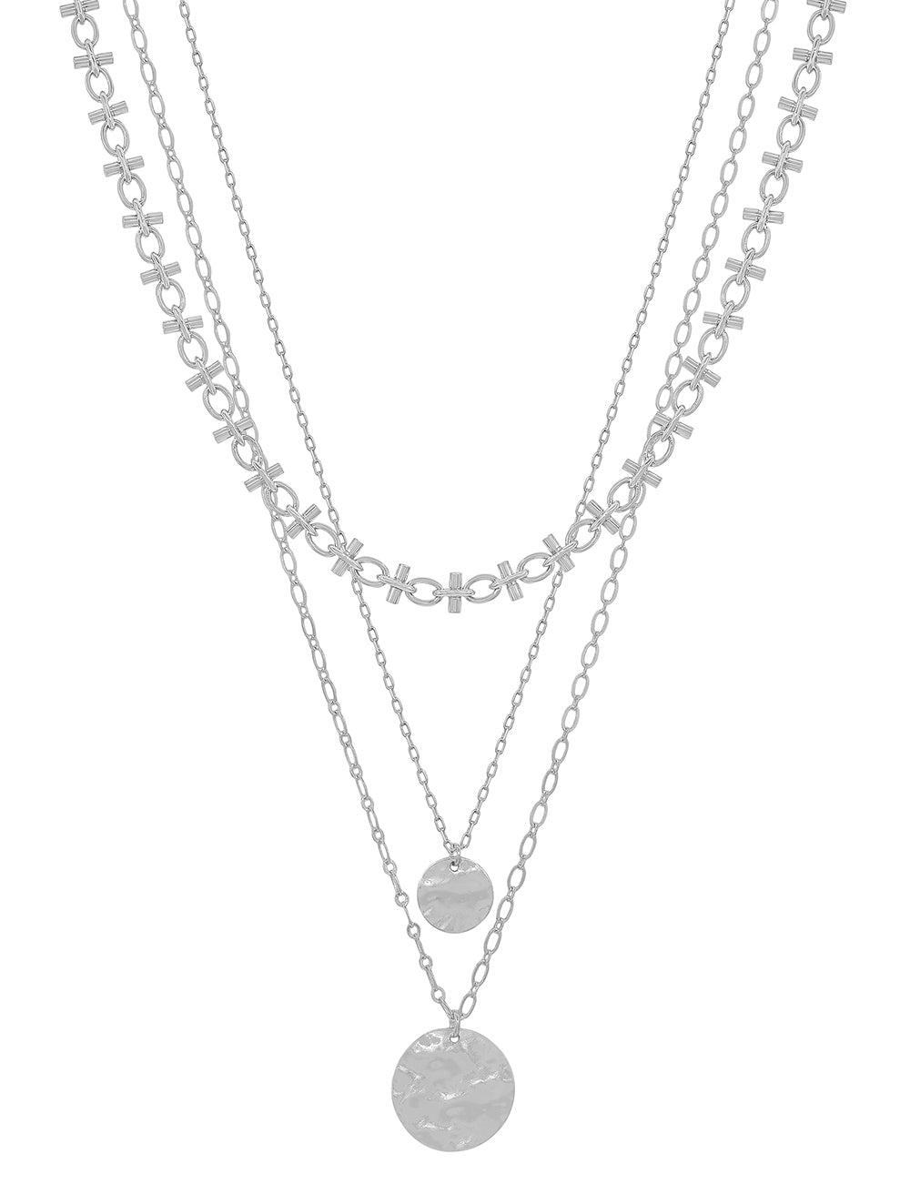 Silver Three Layer 10 and 20MM Beaded 16"-18" Chain Necklace