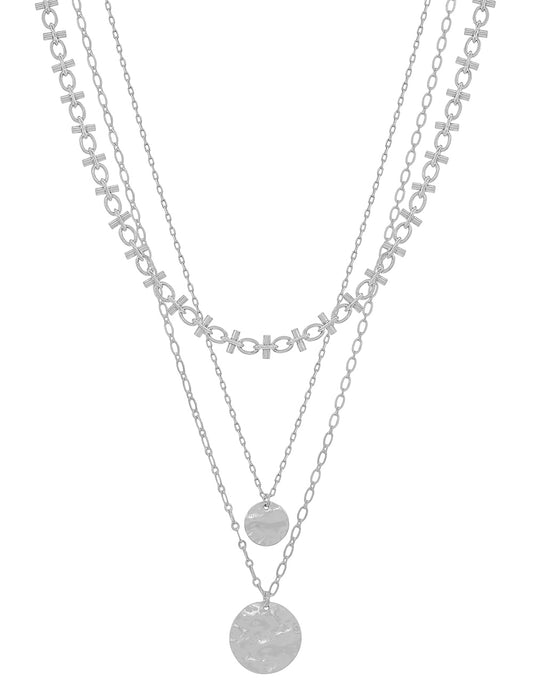 Silver Three Layer 10 and 20MM Beaded 16"-18" Chain Necklace