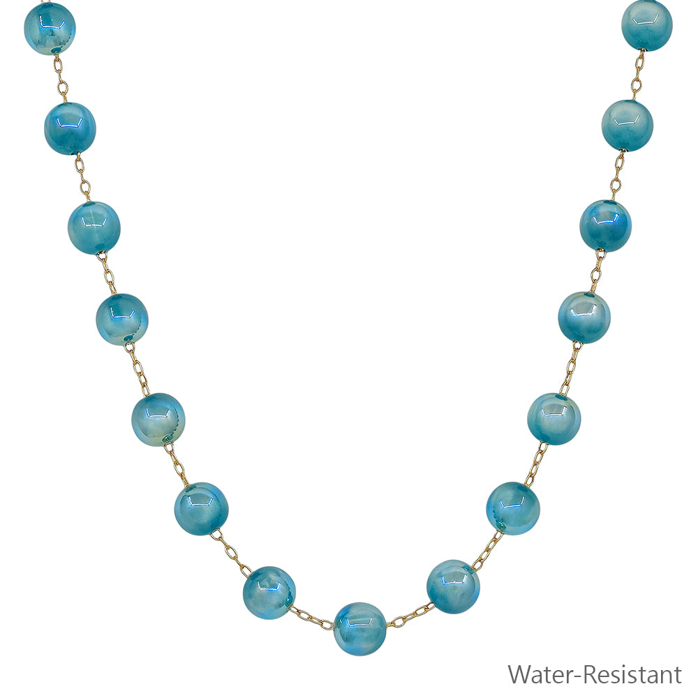 Gold Chain with 10MM Turquoise "Candy" Beaded 17" Necklace