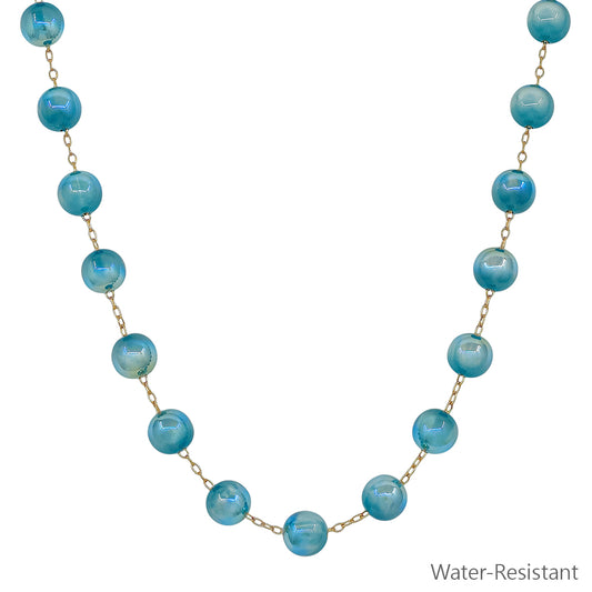Gold Chain with 10MM Turquoise "Candy" Beaded 17" Necklace