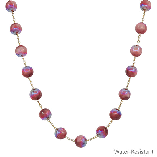Gold Chain with 10MM Purple "Candy" Beaded 17" Necklace