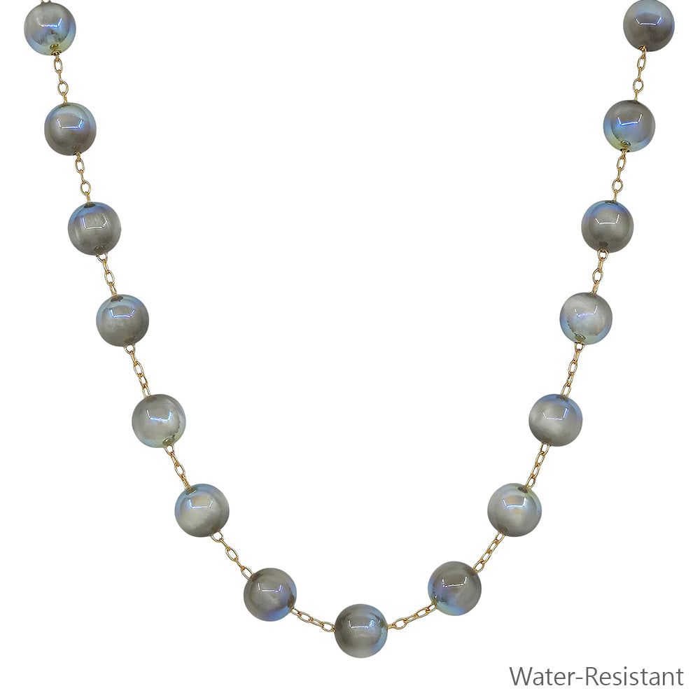 Gold Chain with 10MM Dark Grey "Candy" Beaded 17" Necklace