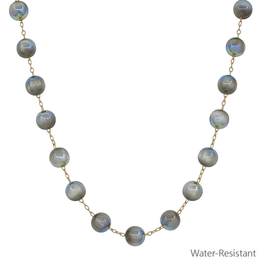 Gold Chain with 10MM Dark Grey "Candy" Beaded 17" Necklace