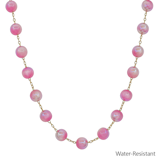 Gold Chain with 10MM Fuchsia "Candy" Beaded 17" Necklace