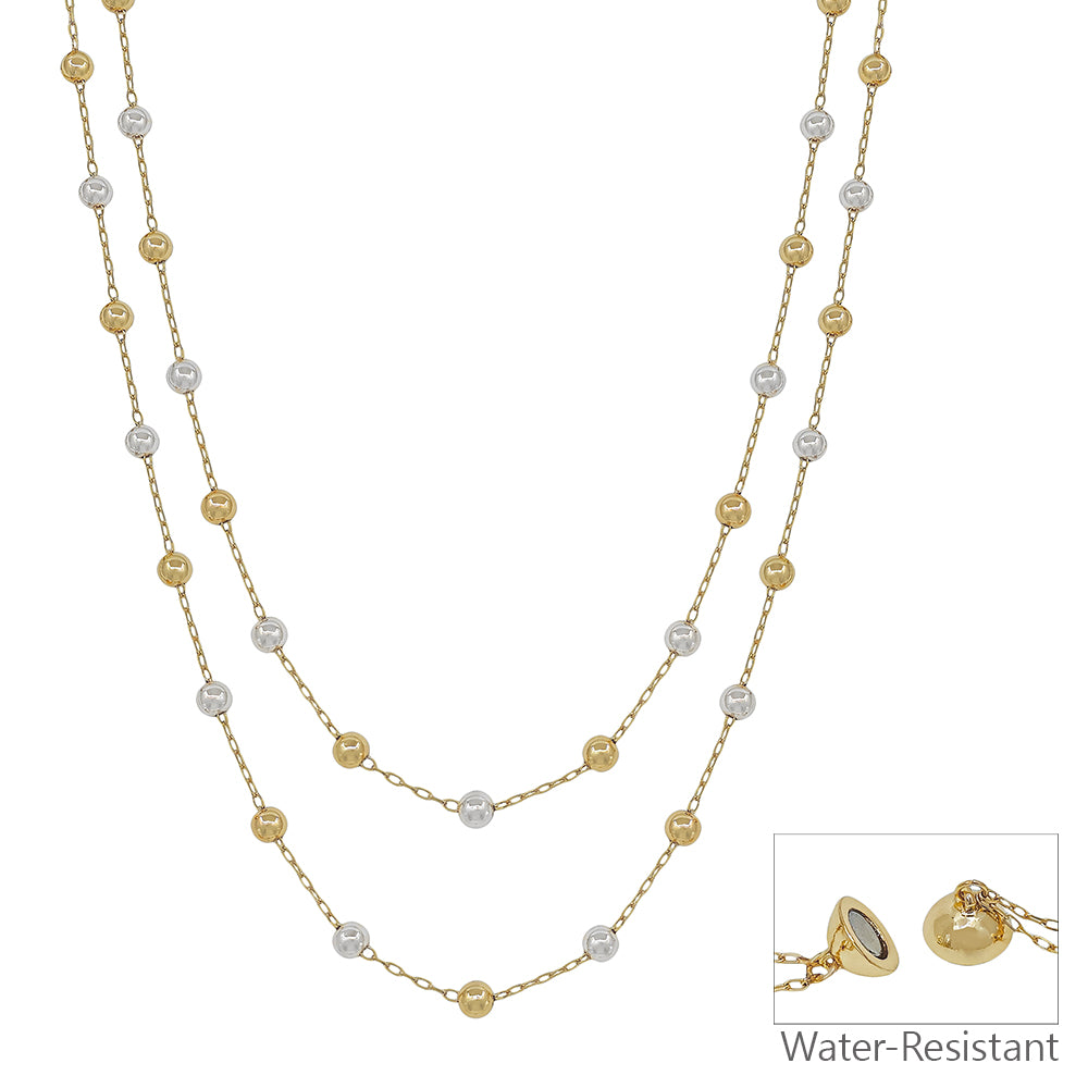 Water Resistant Gold Chain with 2MM Silver and Gold Beaded Layered Magnetic Closure 16"-18" Necklace