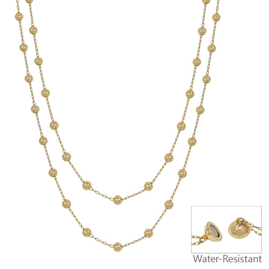 Water Resistant Gold Chain with 2MM Gold Beaded Layered Magnetic Closure 16"-18" Necklace