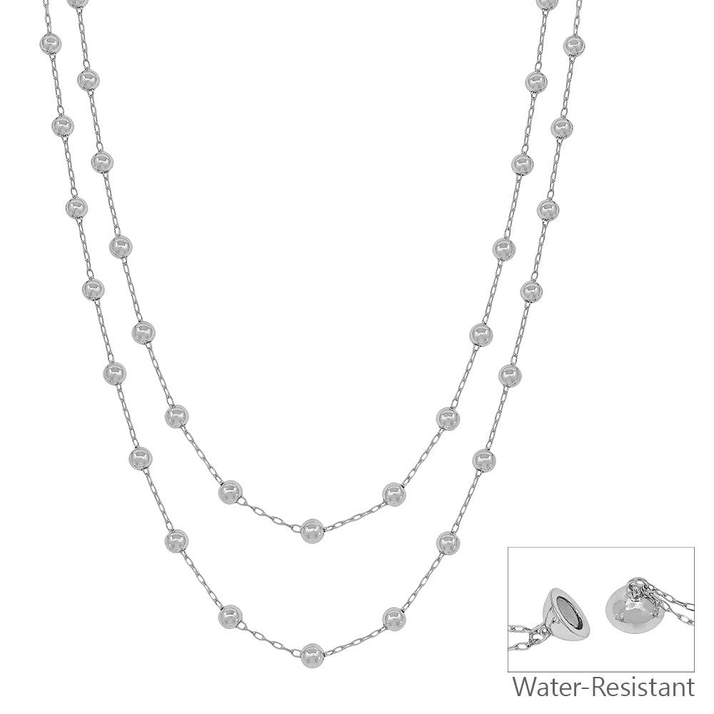Water Resistant Silver Chain with 2MM Silver Beaded Layered Magnetic Closure 16"-18" Necklace