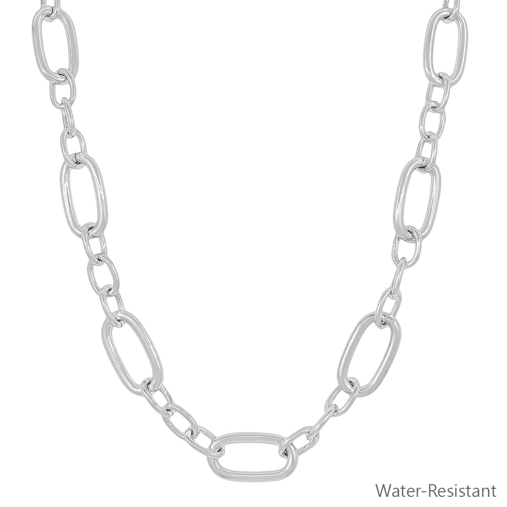 Water Resistant Silver Thick Open Chain 16"-18" Necklace
