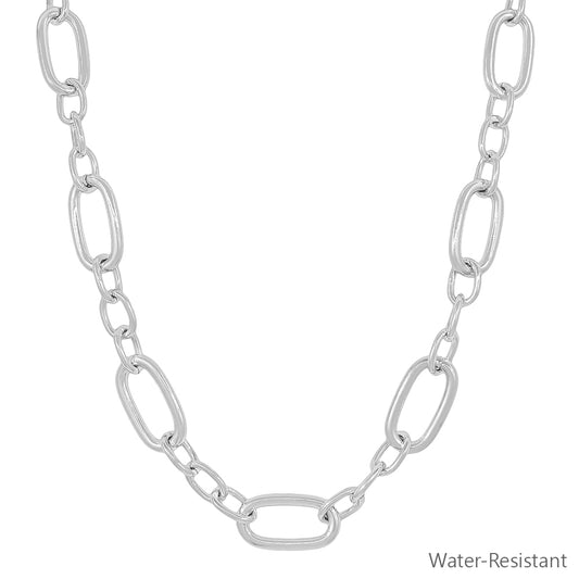 Water Resistant Silver Thick Open Chain 16"-18" Necklace