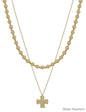 Water Resistant Gold Layered 4mm Beaded and Hammered Gold Cross 16"-18" Necklace