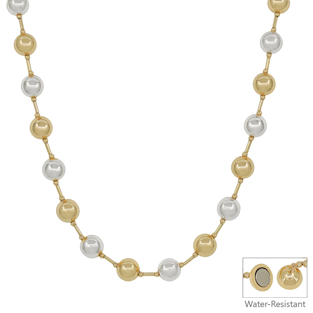 Water Resistant 4MM Gold and Silver Beaded with Gold Chain, Magnetic Closure 18" Necklace