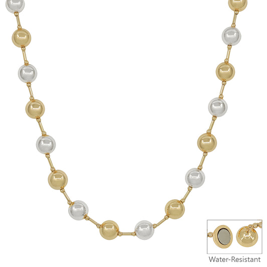 Water Resistant 4MM Gold and Silver Beaded with Gold Chain, Magnetic Closure 18" Necklace