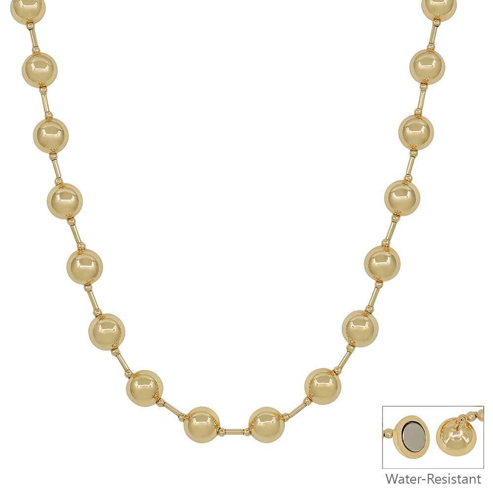 Water Resistant 4MM Gold  Beaded with Gold Chain, Magnetic Closure 18" Necklace