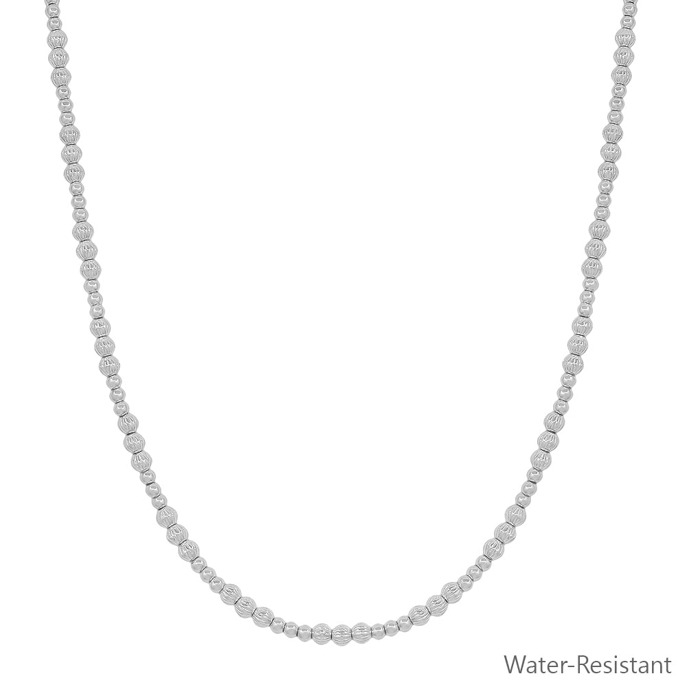 Water Resistant Silver 3mm and 4mm Beaded 16"-18" Necklace