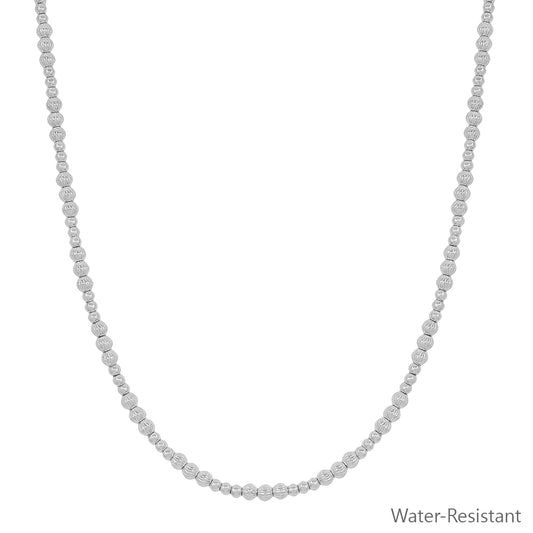 Water Resistant Silver 3mm and 4mm Beaded 16"-18" Necklace