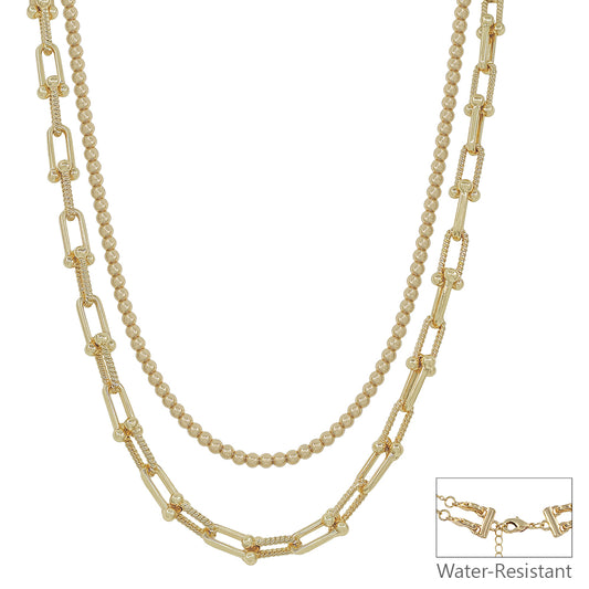 Double Layered Gold Beaded with Chain 16"-18" Multiway Necklace