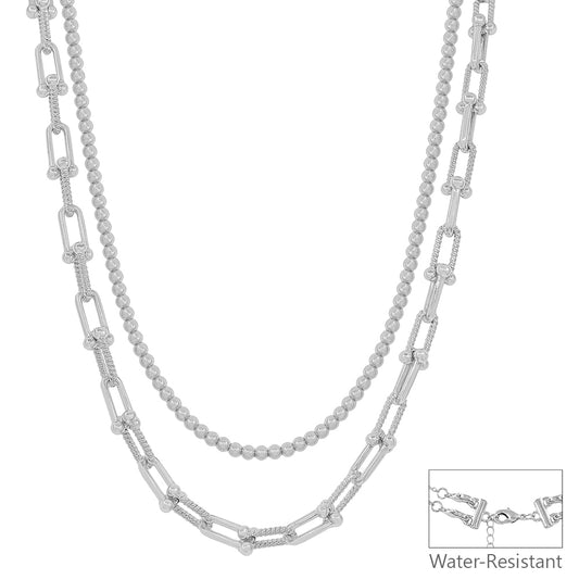 Double Layered Silver Beaded with Chain 16"-18" Multiway Necklace