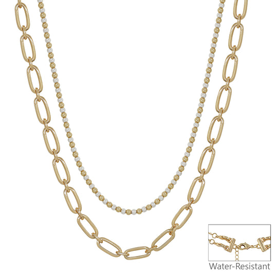 Water Resistant Beaded Gold and Silver Open Chain Multi Way 16"-18" Necklace