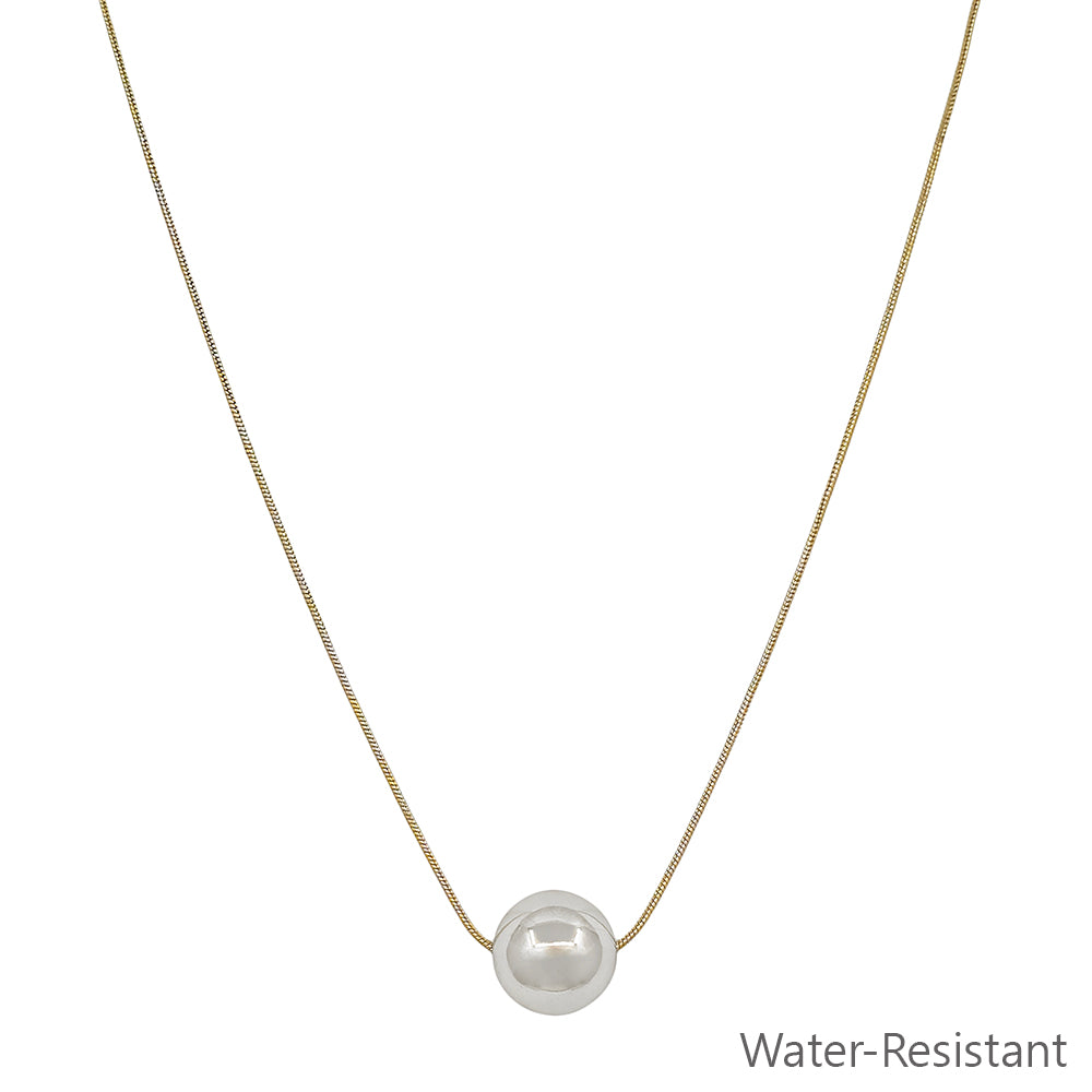 Water Resistant Gold Chain with 12MM Silver Beaded Charm 16"-18" Necklace
