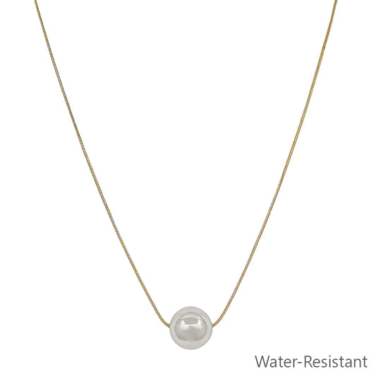 Water Resistant Gold Chain with 12MM Silver Beaded Charm 16"-18" Necklace