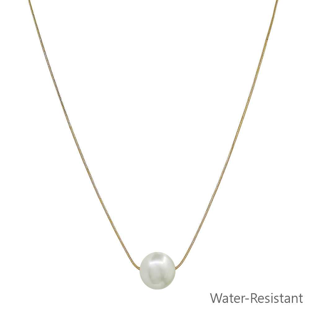 Water Resistant Gold Chain with 12MM Pearl Beaded Charm 16"-18" Necklace