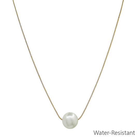 Water Resistant Gold Chain with 12MM Pearl Beaded Charm 16"-18" Necklace