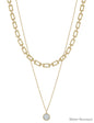 Water Resistant Double Layered Gold Chain with Rhinestone Circle Charm 16"-18" Necklace