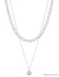 Water Resistant Double Layered Silver Chain with Rhinestone Circle Charm 16"-18" Necklace