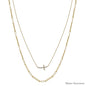 Water Resistant Rhinestone Cross with Thin Gold Chain Layered 16"-18" Necklace