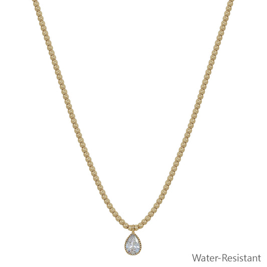 Gold Beaded Chain with Teardrop Rhinestone 16"-18" Necklace