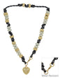 Black Threaded with Natural and Gold Beads with Puffy Heart Charm 16"-18" Necklace